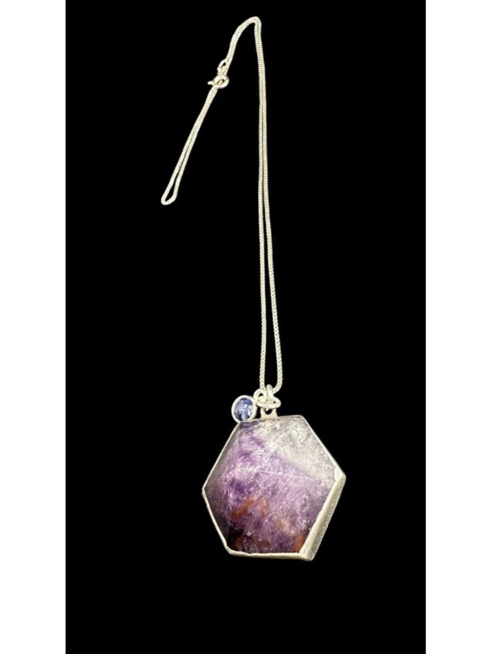 Sterling Silver Amethyst Geometric Pendant Hexagon 925 Italy Box Chain Necklace